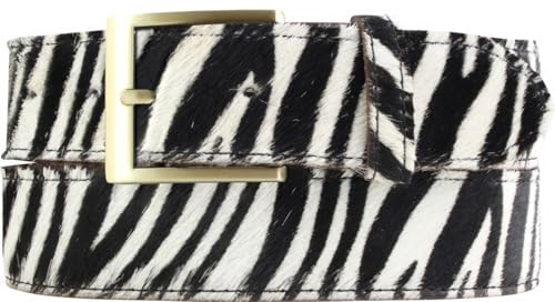 BELTINGER Hochwertiger Fell-Ledergürtel 4 cm | Kuh-Ledergürtel für Damen Herren 40mm | Fell-Gürtel mit massiver Dornschließe | Zebra 105cm