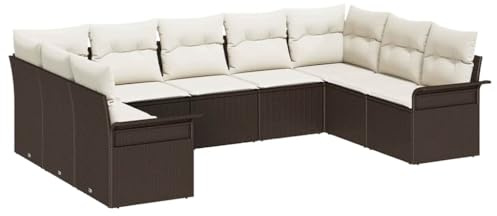 vidaXL 9-teiliges modulares Garten-Sofa-Set mit Kissen in Braun aus Poly-Rattan | verstellbare Füße für Outdoor-Sitzmöbel | modernes Patio-Möbel für Terrasse und Lounge