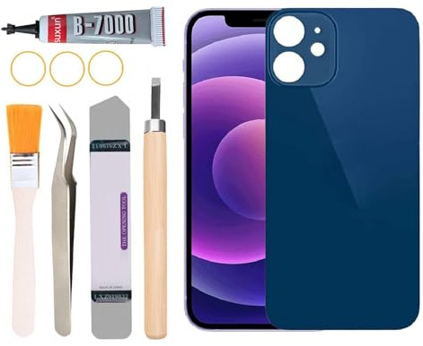Yuntunele Back Covers Glass Replacement for iPhone 12 Mini All Carriers with Professional Tool Set (Blue)