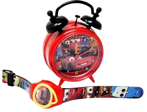 Disney Cars 2 Nachttischwecker und digitale Armbanduhr Lightning McQueen mit verstellbarem Armband