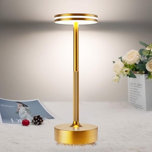 Lampe de table LED sans fil rechargeable, 5000mAh batterie Lumiere tactile | lampe de bureau puissante pile ,3 modes de couleur, pour chevet, restaurant, camping, exterieur/interieur, IP54