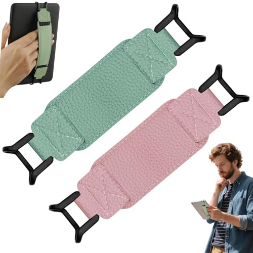 Gerhua 2Pcs Secure Hand Strap for Tablets,Universal Soft Hand Strap for 6-8 Inch eReader Tablet,High-Elasticity Hand Strap,Versatile Lightweight Finger Grip Holder,Tablet Strap(Pink,Green)
