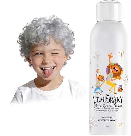 Weiße Temporäre Haarfarbenspray, Silber Sofortige Haarfarben-Alternative für Männer Frauen, Schnelles Styling für Party Weihnachten Halloween, Abwaschbar, 150ml