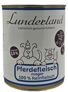 Lunderland Pferdefleisch mager 100% Reinfleisch Einzelfuttermittel für Hunde und Katzen Monoprotein sehr fettarm (800g)