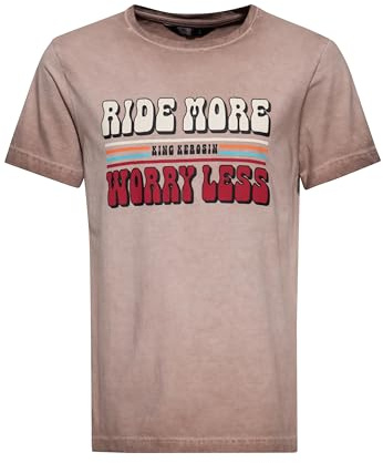 King Kerosin Herren Print T-Shirt Mit Besonderer Waschung Ride More Worry Less