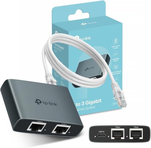 TP-Link EH310 Sdoppiatore Ethernet Gigabit, Velocità Gigabit 1000 Mbps da 1 a 3, Compatibile con Cavi Ethernet di Cat 8/7/6/5e/5, Involucro in Leghe di Alluminio, Plug&Play