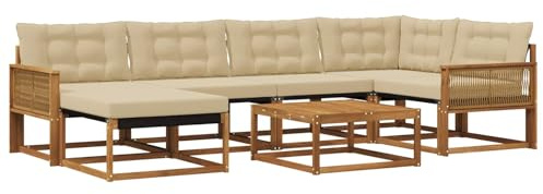 vidaXL Outdoor-Sofagarnitur 7 pcs Natur und Beige Massivholz Akazie, Modernes Garten-Sofa-Set, langlebige Loungemöbel, stylische Terrassensitze, wetterfeste Schaumkissen, Akazienrahmen