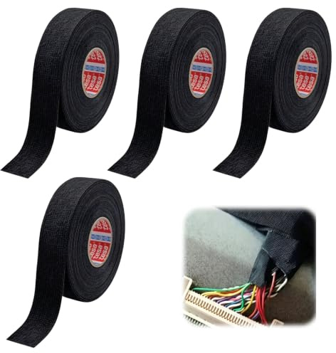 Smbxjer Cinta Aislante de Tela de Franela para Cables 19mm x 15m 4 Rollos | Soporte textil con adhesivo acrilico, amortiguacion acustica y antiruido, organizacion de mazos en motores y tableros