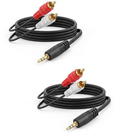 RIIEYOCA Cable de Audio 3,5mm a 2 RCA 1,5M/4,9FT, Cable de Audio Estéreo Macho de 3,5mm Bañado en Oro a 2 Machos RCA, Cable Divisor Y de Aux a RCA para Smartphone, PC, TV a Altavoces (Pack de 2)