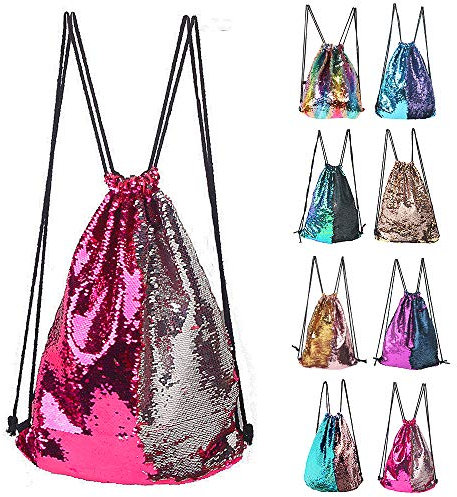 Sirena Paillettes Zaino Glittering Outdoor Con Tracolla, Winmany Magic Reversibile Glitter Con Coulisse, Moda Bling Shining, Borsa Sportiva, Rose Silver