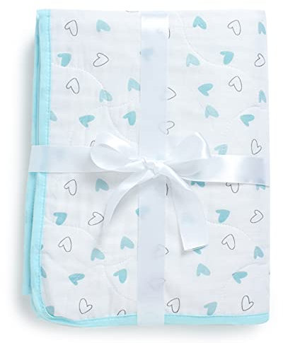 The White Cradle aus Bio-Baumwolle weichste Babydecke für Kinderbett/Bett, mit 3 weichen Stofflagen, umkehrbare Designs, 2 Seiten bedruckter Musselin, Flanell in der Mitte, 95 x 120 cm - Blue Hearts