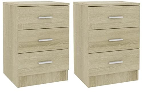 vidaXL 2X Nachtschrank 3 Schubladen Nachttisch Nachtkonsole Nachtschränckchen Nachtkommode Couchtisch Sonoma-Eiche 38x35x56cm Holzwerkstoff