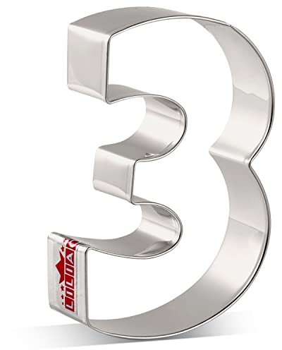 LILIAO Stampino per biscotti a forma di numero 3, per compleanno, anniversario, giorno speciale, 6,1 x 9,1 cm, in acciaio inox