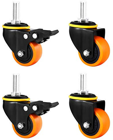 Möbelrollen 2 Zoll 50mm Gewinde M8 Lenkrollen mit Bremse Leise PU Schwerlast 280 kg drehbare Rollen staubdicht für Trolley Krippe Babybett Regal 4 Stück