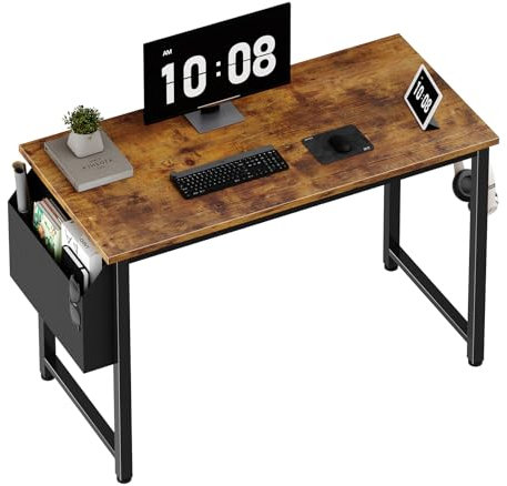 Lufeiya Kleiner Computertisch für kleine Räume, Heimbüro, 99,1 cm 101,6 cm, rustikaler Studentenschreibtisch mit Aufbewahrungstasche, Braun