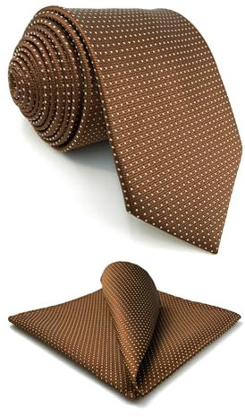 S&W SHLAX&WING Krawatten für Männer Braun Kupfer Formale Krawatte mit weißen Punkten Extra lange Krawatte mit Einstecktuch Set