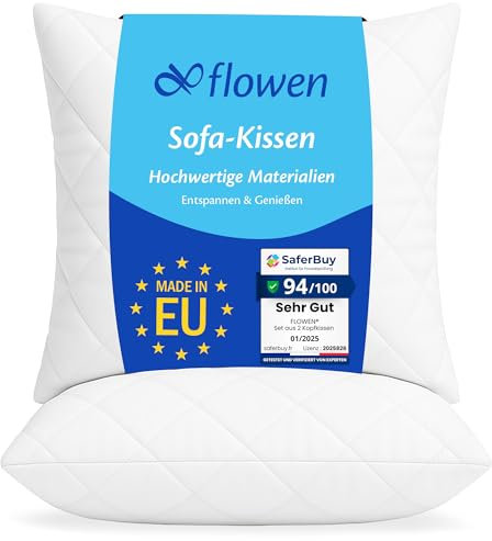 Flowen Kopfkissen 80x80 cm Kissen für Bett 80 x 80 2er Set Bettkissen Hypoallergene Anti-Milben Weiche Kissenfüllung mit Weicher Gesteppter Kopfkissenbezug Abnehmbarem und Waschbaren Schlafkissen