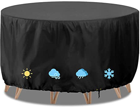 RICHIE Round Garden Furniture Covers Waterproof, Round Garden Table Cover 102x71cm Heavy Duty 420D Oxford Small Round Table Covers with Drawstring Cord, Windproof, Anti-UV Patio Furniture Covers Black