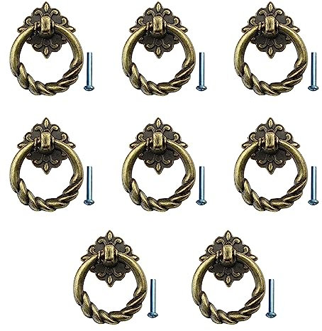 8 Pcs Pomos Vintage Puerta Retro, Manija del Tirón del Cajón Retro, Bronce Manija del Tirón del Cajón Retro, para Puertas/Armarios de Cocina/Cajones de Comodas Antiguos (Bronce)
