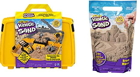 Kinetic Sand Baustellen Koffer mit 907 g Kinetic Sand & 907 g Beutel mit magischem Indoor-Spielsand naturbraun
