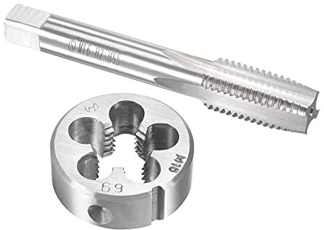 sourcing map M16 x 2mm Metric Tap and Die Set, Machine Thread Screw Tap with Round Threading Die, Tap & Die Kit for Nut Screw Bolt Thread Repair