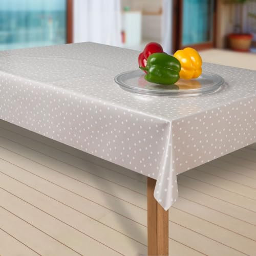 laro Wachstuch-Tischdecke Abwaschbar Garten-Tischdecke Wachstischdecke PVC Plastik-Tischdecken Eckig Meterware Wasserabweisend Abwischbar G03, Muster:Punkte beige-Weiss, Größe:100x160 cm