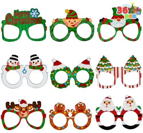 JOYIN 36 Stück Weihnachten Brille Frame Kostüm Brillen verschiedene Designs für Weihnachten Party Supplies Photo Booth und Party Favors (One Size Fits All)