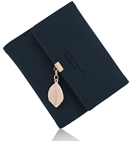 CALIYO Geldbeutel Damen aus Glattem und Weichem Synthetisches Leder Geldbörse klein Kurzformat Portemonnaie Farben mit vielen Fächern(Stahlblau)