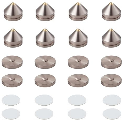 Pailvens Lautsprecher Spikes 8er Set, Lautsprecher Füße aus Alulegierung, Subwoofer Füße mit 16x Klebepads, Lautsprecherständer Boxenständer für HiFi-Lautsprecher, CD DVD Player, Gold