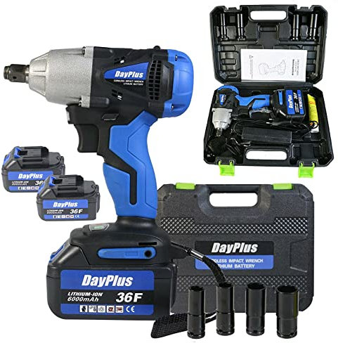 Llave de Impacto 420Nm, 21V Atornillador Impacto con 6,0 Ah Batería, Pistola de Impacto inalámbrico, 1/2 Pulgada, Carga Rápida, luz LED, 4pcs Tomas de Impacto