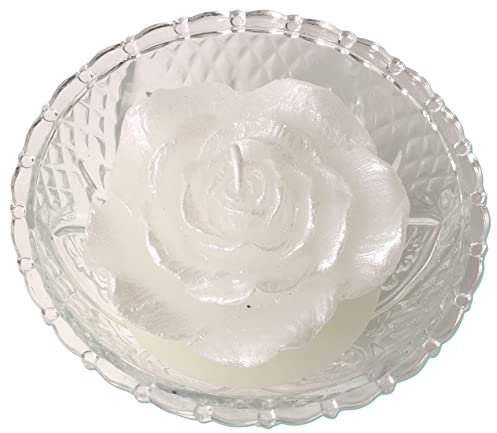 WHL Candle in Glass Holder- Beautiful, Iridescent, Rose Shaped Candle in Cut Glass Mini Bowl
