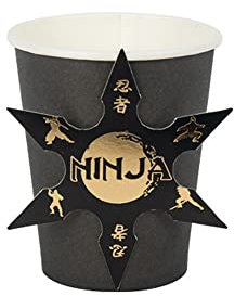 Générique - 8 GOBELETS Carton ÉTOILES Ninja 255ML Noir