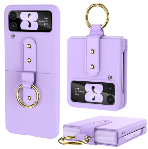 HWeggo Custodia per Samsung Galaxy Z Flip 4 Cover,Ultra Sottile Hard PC Samsung Z Flip 4 Case con protezione dello schermo esterno e anello,leggera Custodia protettiva antiurto(Viola