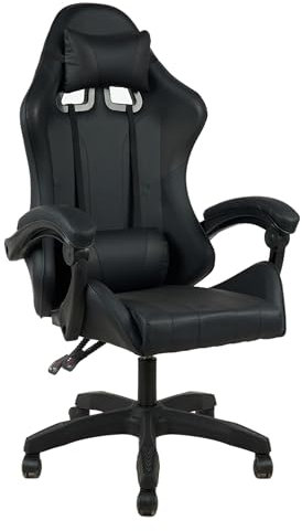 Il Gruppone Passione Casa Sedia Gaming Professionale SimilPelle Reclinabile Con Braccioli Poltrona Ufficio Regolabile in Altezza Pistone Gas,Cuscino Poggiatesta E Lombare Gamer - Nero