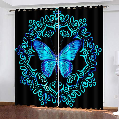 BOVZOX Fenster Vorhang Schlaufen-Vorhang 2 Stück x 168 B x 229cm H Dekorative Gardine Schlaufenschal Fenster-Schal Tiere & Schmetterlinge