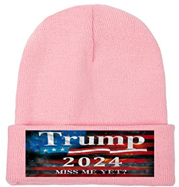 Winter Beanie Mütze Cuffed Skull Caps Trump 2024 Miss Me Yet Acryl Strickmützen für Damen & Herren, Rosa 0, One size
