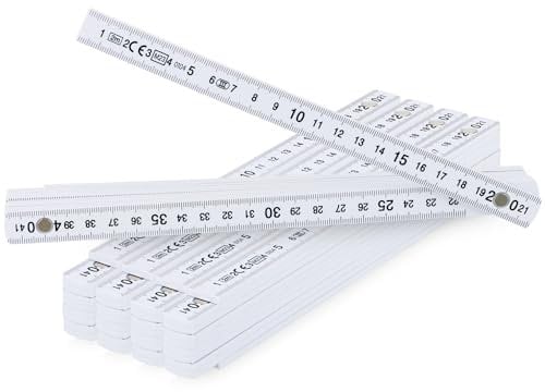 com-four® 5x Zollstock aus Kunststoff - 2 Meter Gliedermaßstab mit 10 Glieder - Meterstab metrisch in weiß (5 Stück - 2 Meter - weiß)