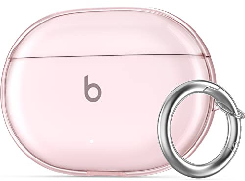 NIUTRENDZ Clear Case for Beats Studio Buds Case Soft TPU Protective Cover with Carabiner Compatible with Beats Studio Buds (Clear Pink)