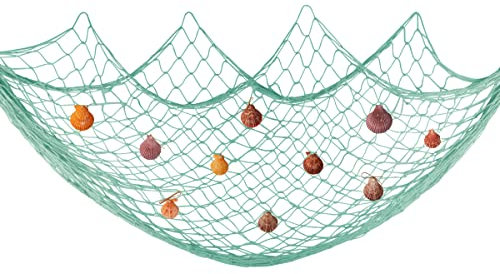 Fangoo 200 cm x 150 cm Fischernetz mit Muscheln Fischernetz Wand Dekoration Strand Themen Fischernetz Wandbehang für Party Home Wohnzimmer Schlafzimmer mediterranen Stil Dekor Wanddekoration, Türkis