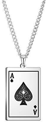 Amaxer Ace of Spades Necklace for Men Poker A Playing Cards Pendant Stainless Steel Good Luck Fortune Punk Jewellery Necklace for Unisex, 23'' Box Chain (Silver)