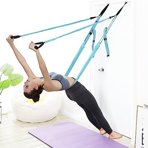 Yoga Stretching Strap, Leg Waist Back Bend Auxiliary Yoga Stretch Band, Upgraded Version with Door Anchor 2 Resistance Rope Stretch Strap Inversion Trainer for Pilates Dance Aerial Fitness Gymnastics