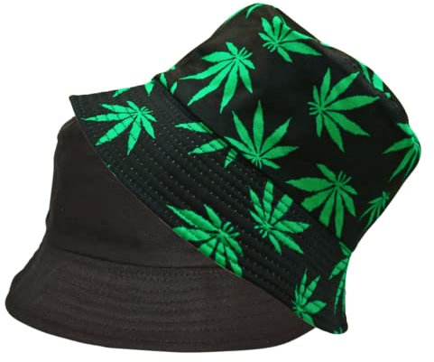 Alsino Anglerhut Fischerhut Sonnenhut Bucket Hat Reversibel Freizeithut Outdoor Wende-Hut Sommermütze Herbst Camping Reisen Wandern - für Damen Herren Kinder, Motiv wählen:Hanfblatt grün