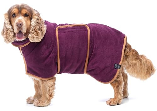 Lucky Paws® Hundebademantel – doppellagiger, Ultra-absorbierender & luxuriös weicher Bademantel Hund – Hunde in Minuten trocknen – Hundehandtuch & Hunde Bademantel in 1 (S, Pflaume)
