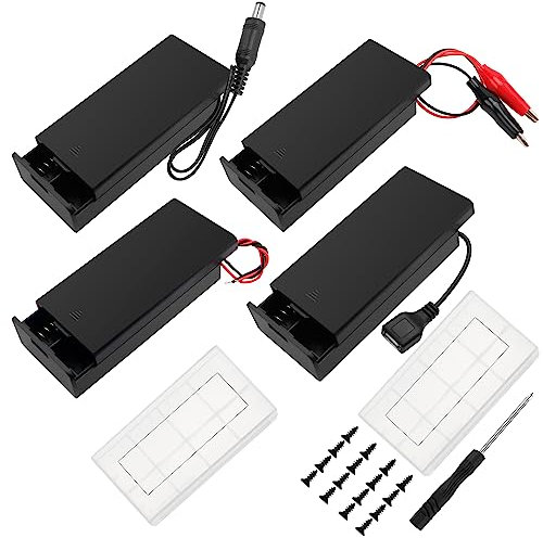 4 PCS 18650 Battery Holder Sets, KUOQIY 2 x 3.7V Battery Holder Case with ON/Off Switch & Cover, with 2 PCS Plastic Battery Storage Box & Screwdriver & Screws