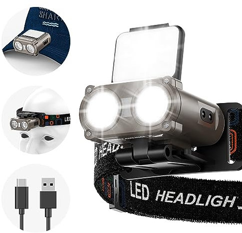 Smiling Shark LED Stirnlampe, Clip On Cap Leicht Mini Kopflampe 5 Typen von Weißlicht & Rotlicht Superhell Dimmbar Aufladbar Wasserdichte Camping Laufen Angeln Joggen, LED-Stirnlampe-Clip-On-Cap