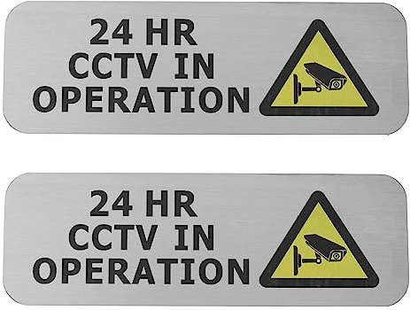 OTOTEC 2PCS 24 HR CCTV in Operation Camera Recording Notice Sign Brushed Silver Metal Security Safety Sign 15x5x1cm for Doorways Walls Fences
