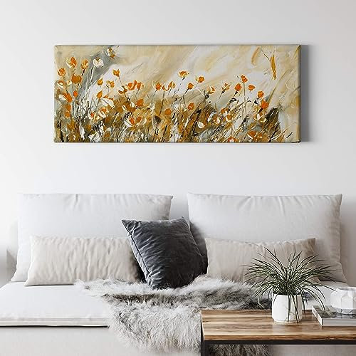 A.S. Création Leinwandbild Blumen floral Blüten - Kunstdruck braun beige gelb - 100x40 cm Querformat - moderne Wanddekoration Schlafzimmer Wohnzimmer Küche - Bild auf Keilrahmen