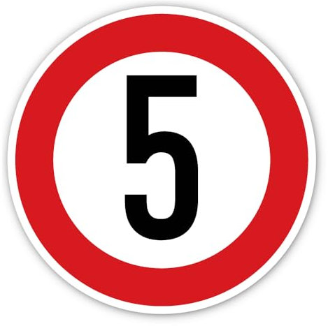 Aufkleber: ⌀ 200 mm, 1 Stück - StVO Verkehrszeichen Z-274 rot/weiß - maximale Geschwindigkeit/Höchstgeschwindigkeit - 5 km/h