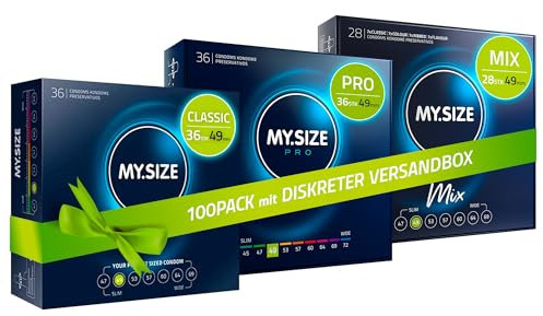 MY.SIZE 100 Kondome 49 mm Megaset Classic + Mix + Pro I Größe 2 I 100 Stück Sparpackung I Premium Kondom extra dünn I gefühlsecht hauchzart I dünne Wandstärke I vegan I für Men