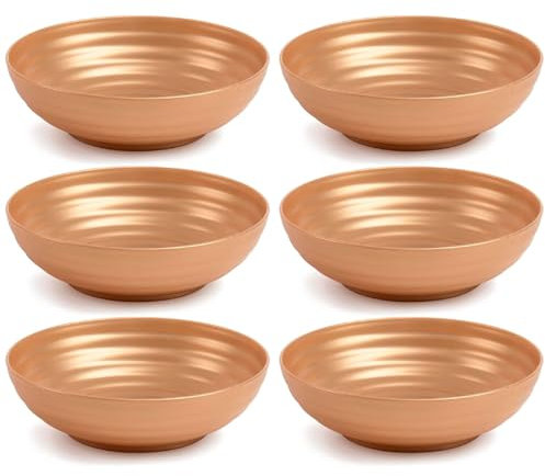 Acan Tradineur - Pack de 6 Platos Hondo Decorativo para Navidad – Reutilizable - Fabricado en España - Capacidad 900 ml - Ø 19 x 5,5 cm - Color Dorado
